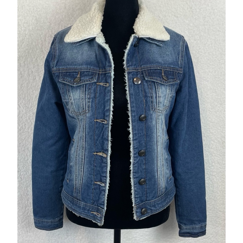 BOOHOO • Blue/White Denim Sherpa-Lined Collared Jacket, 2 - Picture 4 of 16